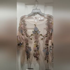 Disney Sheer Top with Pink and Blue Floral Embroidery